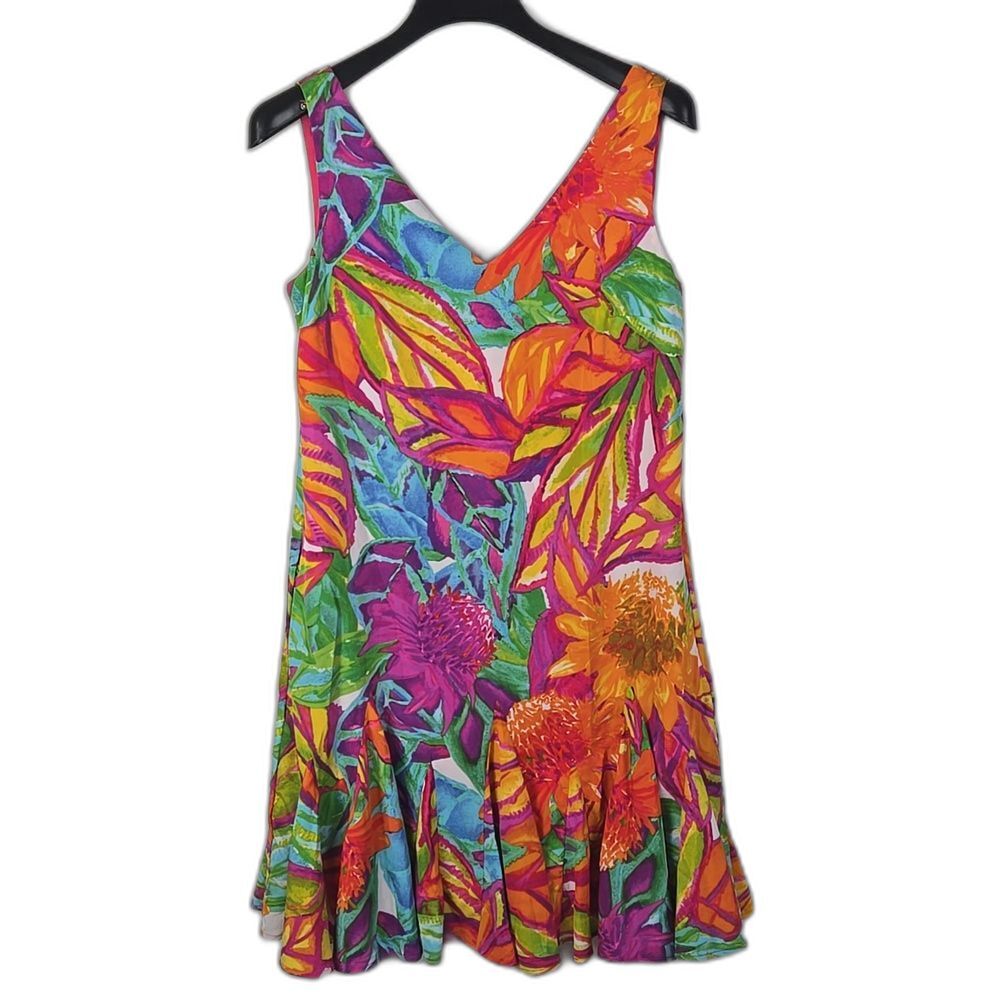 Lauren Ralph Lauren Sleeveless Multi Floral V Neck Shift Cocktail Dress Sz 2